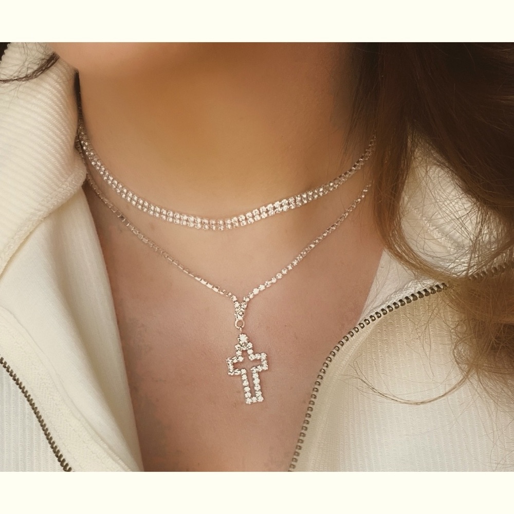 RHINESTONE CROSS NECKLACE SET